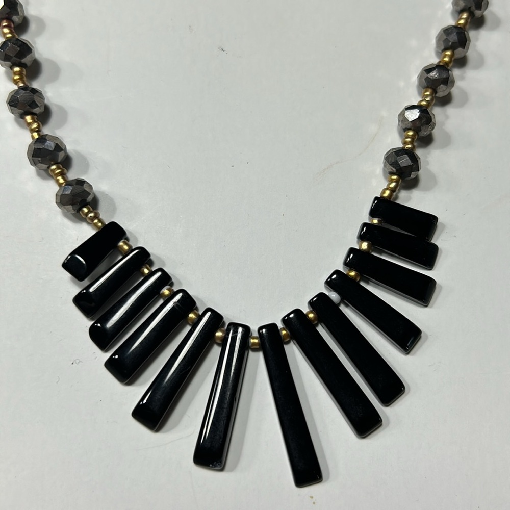 Vintage Magnetic Black Hematite Spike Necklace with faceted glass beads